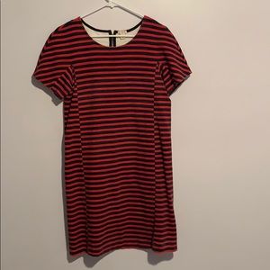 Red and navy blue striped dress